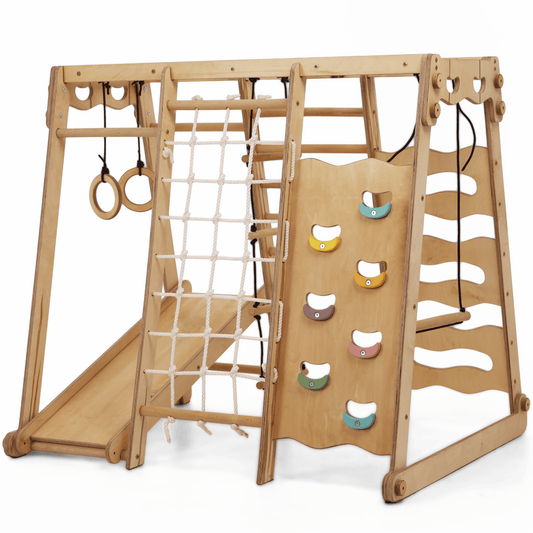 6in1 Indoor - Spielplatz aus Holz für Kinder – Schaukel, Rutsche, Seil und Treppe - Goodevas Deutschland